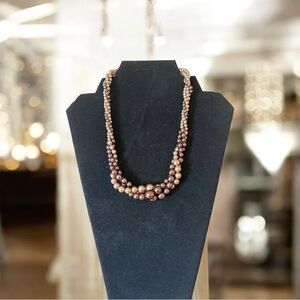 Vintage Signed Necklace "RMN" Faux Pearl Multi Strand Brown Champagne Graduated